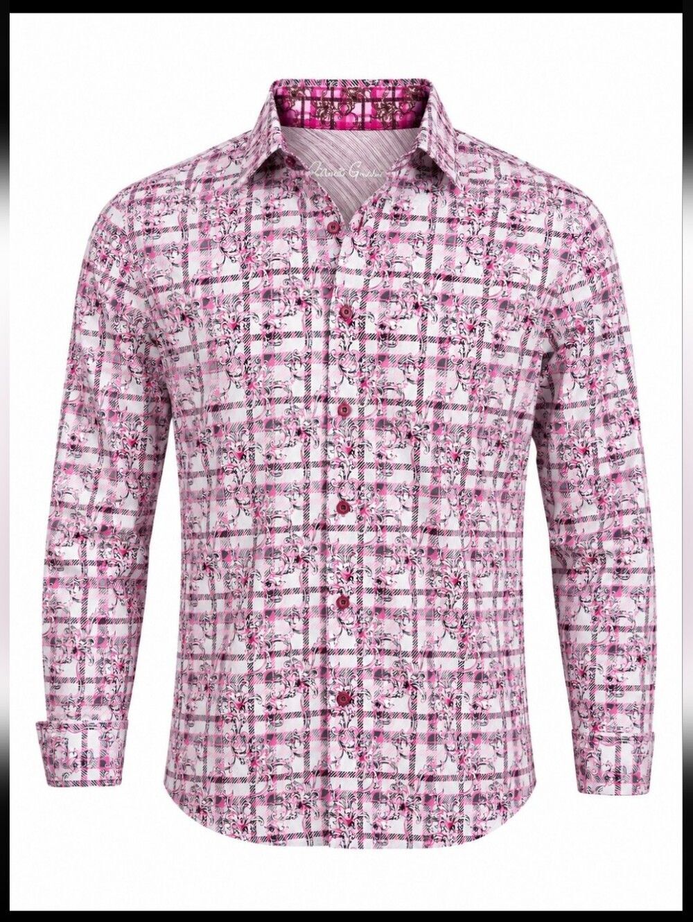 Robert Graham Vine Magenta Stretch Button Front Shirt 2XL NWT Pink Plaid Floral